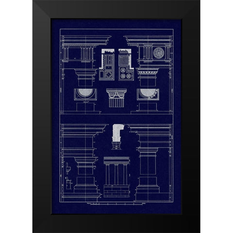 Doric, Tuscan Orders and Columns (Blueprint) Black Modern Wood Framed Art Print by Buhlmann, J.