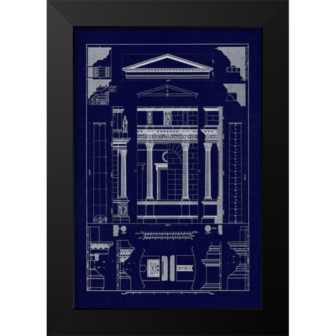 Pediment of Temple at Assisi (Blueprint) Black Modern Wood Framed Art Print by Buhlmann, J.