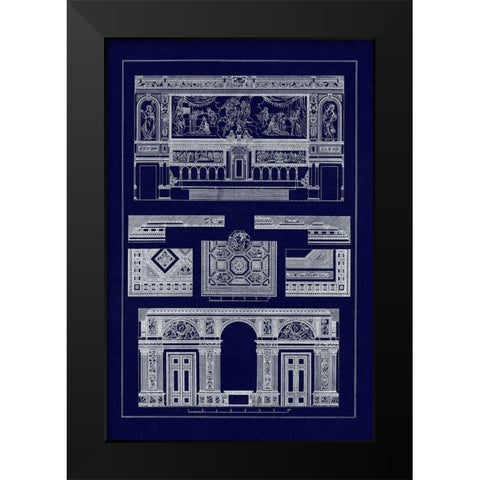 Decoration of Large Halls (Blueprint) Black Modern Wood Framed Art Print by Buhlmann, J.