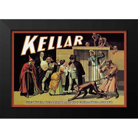 Magicians: Kellar: The Witch, the Sailor and the Enchanted Monkey Black Modern Wood Framed Art Print by Unknown