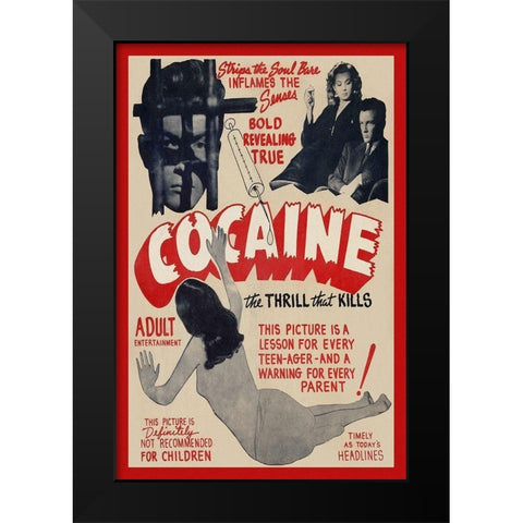 Vintage Vices: Cocaine: The Thrill the Kills Black Modern Wood Framed Art Print by Vintage Vices