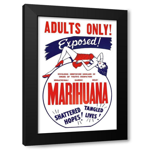 Vintage Vices: Adults Only! Marihuana Black Modern Wood Framed Art Print with Double Matting by Vintage Vices