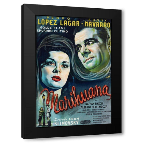 Vintage Vices: Marihuana Black Modern Wood Framed Art Print with Double Matting by Vintage Vices
