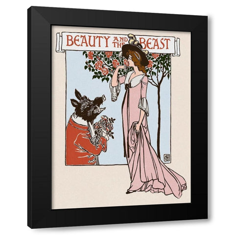 Beauty and the Beast Title Page Black Modern Wood Framed Art Print with Double Matting by Crane, Walter