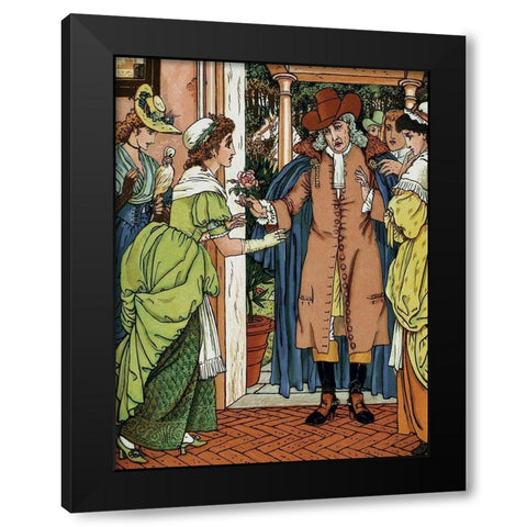 Beauty and the Beast - Greetings Black Modern Wood Framed Art Print with Double Matting by Crane, Walter
