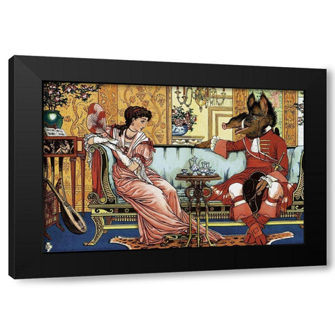 Beauty and the Beast  - The Courtship Black Modern Wood Framed Art Print by Crane, Walter