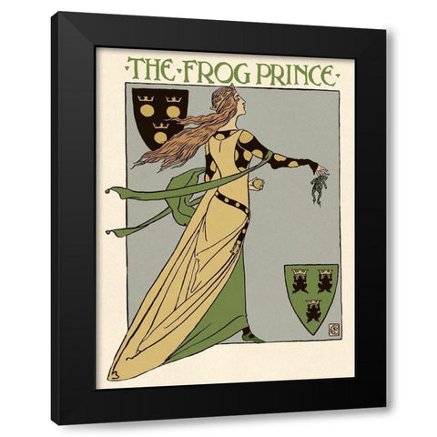 Frog Prince Title Page Black Modern Wood Framed Art Print by Crane, Walter