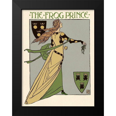Frog Prince Title Page Black Modern Wood Framed Art Print by Crane, Walter
