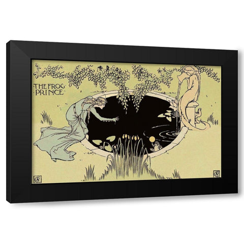 Frog Prince - The Fountain Black Modern Wood Framed Art Print by Crane, Walter