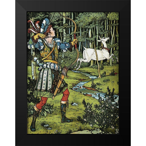 Hind in the Wood - The Archer Black Modern Wood Framed Art Print by Crane, Walter