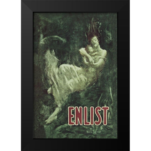 WWI: Enlist (Sinking Lusitania Victim) Black Modern Wood Framed Art Print by Spear, Fred