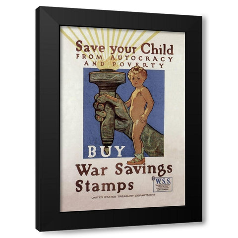 WWI: Save Your Child Black Modern Wood Framed Art Print by Paus, Herbert A.