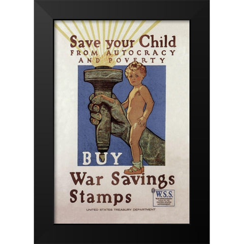 WWI: Save Your Child Black Modern Wood Framed Art Print by Paus, Herbert A.