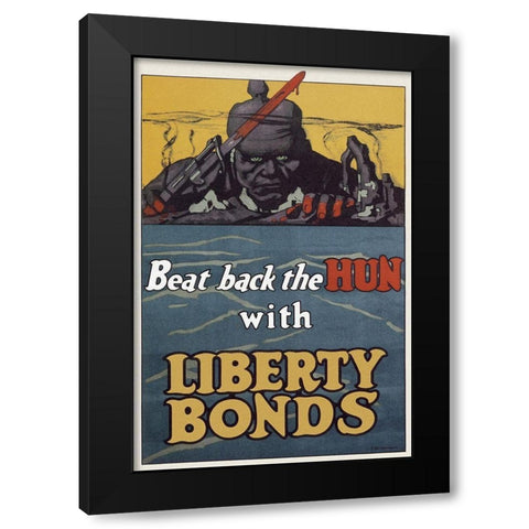 WWI: Beat Back The Hun With Liberty Bonds Black Modern Wood Framed Art Print with Double Matting by Unknown