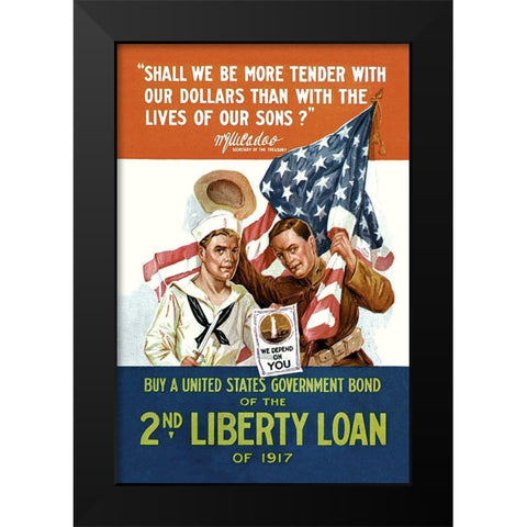 WWI: 2nd Liberty Loan Black Modern Wood Framed Art Print by Unknown