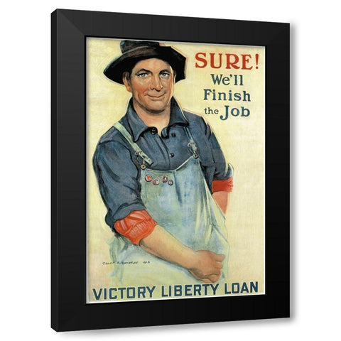 WWI: Sure! Well Finish Black Modern Wood Framed Art Print with Double Matting by Unknown