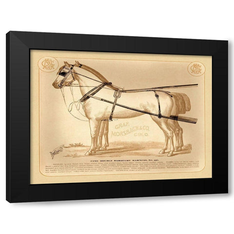 Saddles and Tack: Fine Double Barouche Harness Black Modern Wood Framed Art Print with Double Matting by Unknown