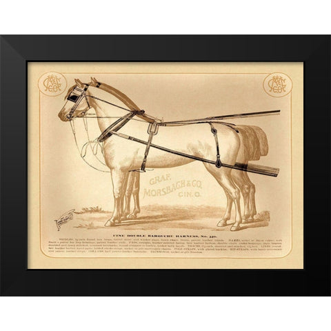 Saddles and Tack: Fine Double Barouche Harness Black Modern Wood Framed Art Print by Unknown