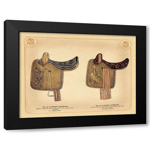 Saddles and Tack: Ladies Saddles #1 Black Modern Wood Framed Art Print by Unknown
