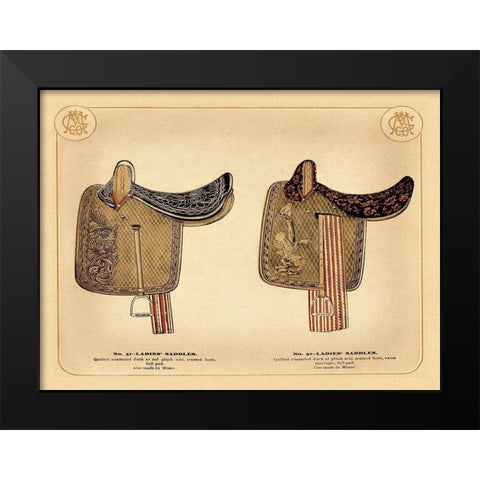 Saddles and Tack: Ladies Saddles #1 Black Modern Wood Framed Art Print by Unknown