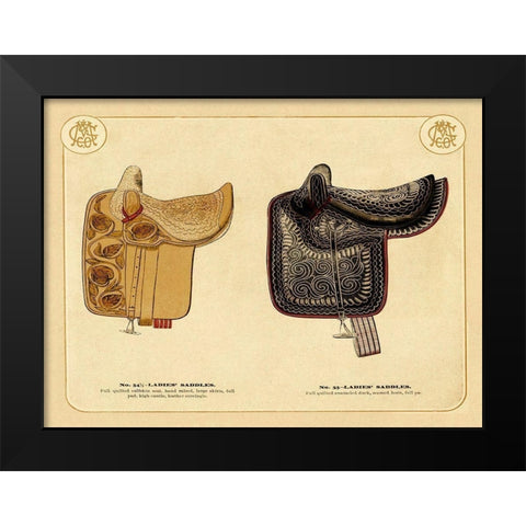 Saddles and Tack: Ladies Saddles #3 Black Modern Wood Framed Art Print by Unknown