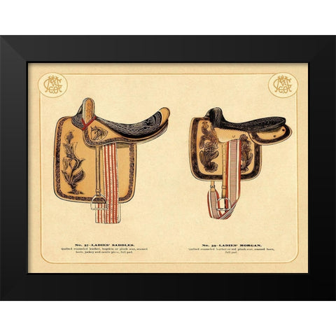 Saddles and Tack: Ladies Saddles #4 Black Modern Wood Framed Art Print by Unknown