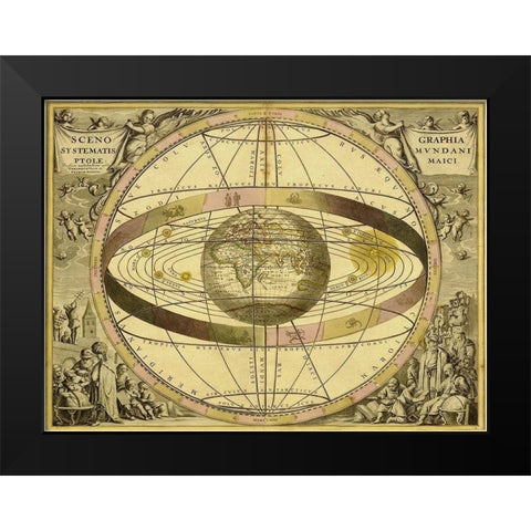 Maps of the Heavens: Sceno Systematis Ptolemaici Black Modern Wood Framed Art Print by Cellarius, Andreas