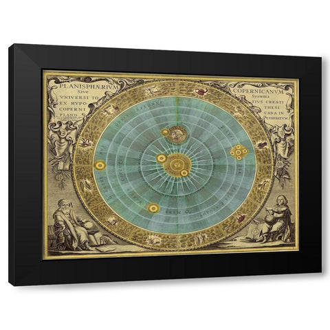 Maps of the Heavens: Planisphaerium Copernicanum Black Modern Wood Framed Art Print with Double Matting by Cellarius, Andreas