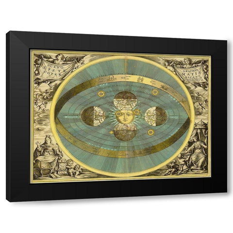 Maps of the Heavens: Sceno Systematis Copernicani Black Modern Wood Framed Art Print with Double Matting by Cellarius, Andreas