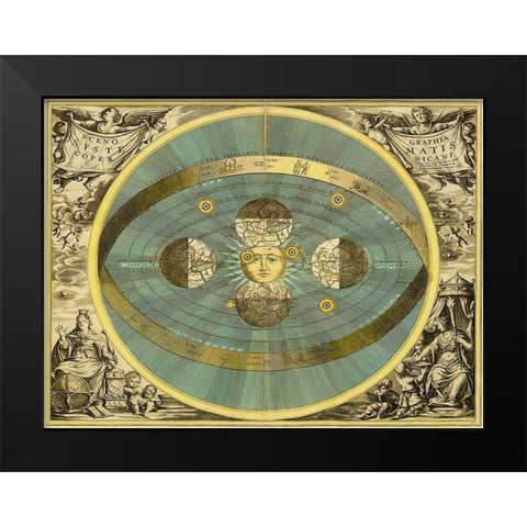 Maps of the Heavens: Sceno Systematis Copernicani Black Modern Wood Framed Art Print by Cellarius, Andreas