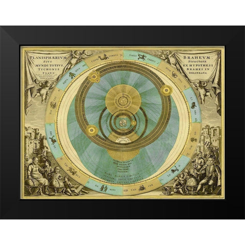 Maps of the Heavens: Planisphaerium Braheum Black Modern Wood Framed Art Print by Cellarius, Andreas