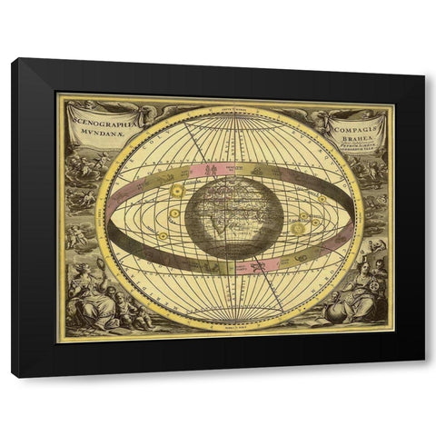 Maps of the Heavens: Scenographia Compagis Mundanae Brahea Black Modern Wood Framed Art Print with Double Matting by Cellarius, Andreas