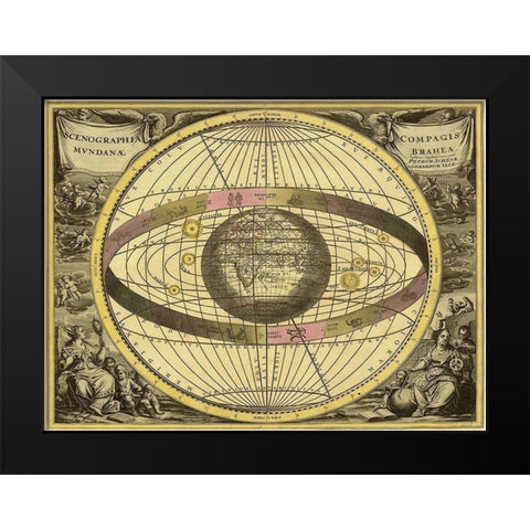 Maps of the Heavens: Scenographia Compagis Mundanae Brahea Black Modern Wood Framed Art Print by Cellarius, Andreas