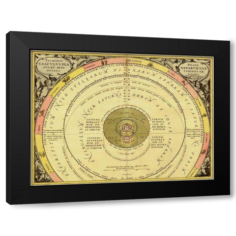 Maps of the Heavens: Tychonis Brahe Calculus Planetarum Black Modern Wood Framed Art Print by Cellarius, Andreas