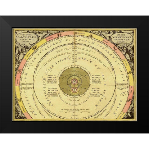Maps of the Heavens: Tychonis Brahe Calculus Planetarum Black Modern Wood Framed Art Print by Cellarius, Andreas