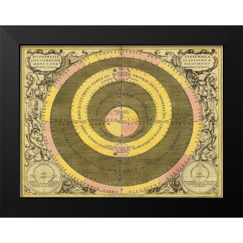Maps of the Heavens: Hypothesis Ptomlemaica Black Modern Wood Framed Art Print by Cellarius, Andreas