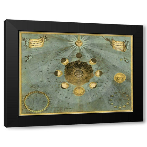 Maps of the Heavens: Phases Luna Black Modern Wood Framed Art Print with Double Matting by Cellarius, Andreas