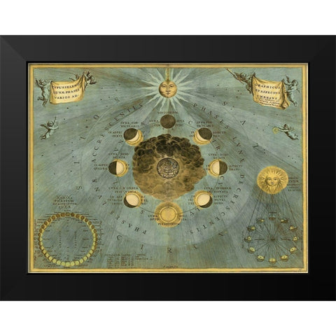 Maps of the Heavens: Phases Luna Black Modern Wood Framed Art Print by Cellarius, Andreas