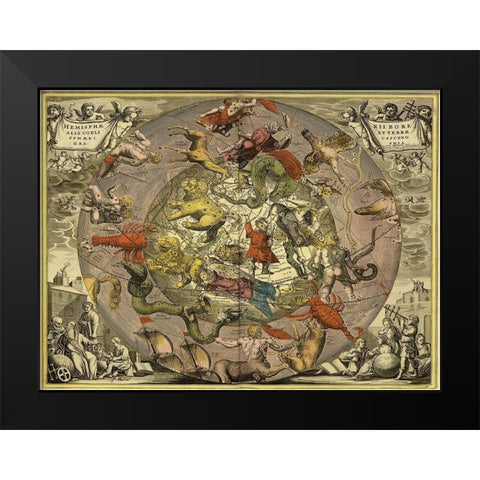 Maps of the Heavens: Hemisphaeriibore Alis Coelietterrae Black Modern Wood Framed Art Print by Cellarius, Andreas