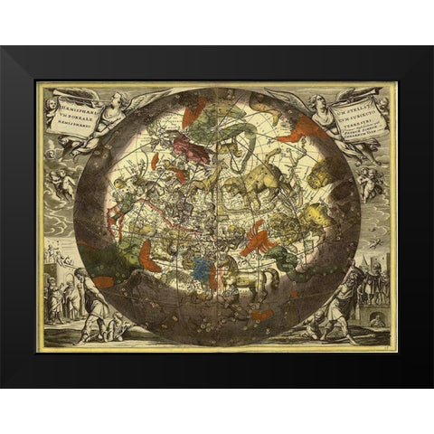 Maps of the Heavens: Hemisphaerium Stellatum Boreale Cum Subiecto Black Modern Wood Framed Art Print by Cellarius, Andreas