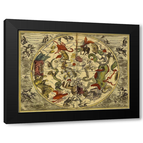 Maps of the Heavens: Haemisphaerium Stellatum Australe Antiquum Black Modern Wood Framed Art Print with Double Matting by Cellarius, Andreas