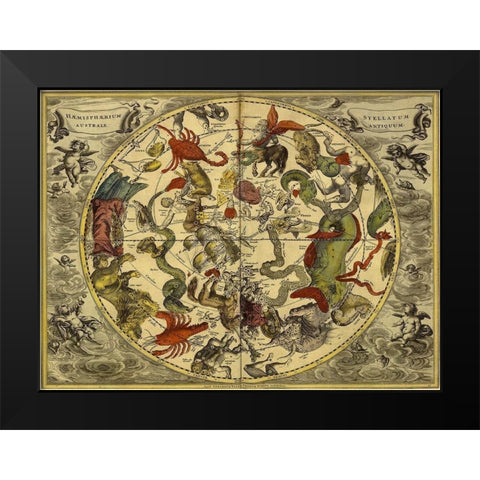Maps of the Heavens: Haemisphaerium Stellatum Australe Antiquum Black Modern Wood Framed Art Print by Cellarius, Andreas