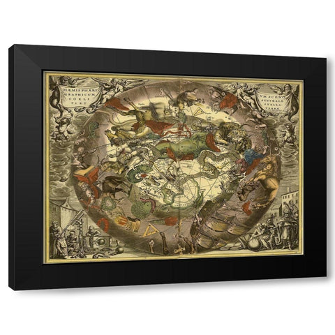 Maps of the Heavens: Haemisphaerium Sceno Graphicum Australe Black Modern Wood Framed Art Print with Double Matting by Cellarius, Andreas