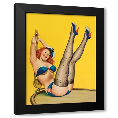 Mid-Century Pin-Ups - Flirt Magazine - Sailor Girl Black Modern Wood Framed Art Print with Double Matting by Driben, Peter