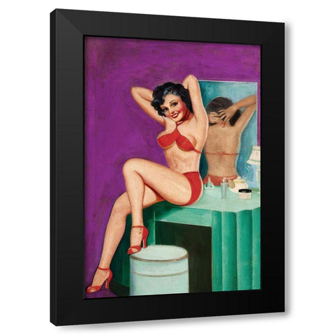 Mid-Century Pin-Ups - Bedtime Stories Black Modern Wood Framed Art Print with Double Matting by Driben, Peter