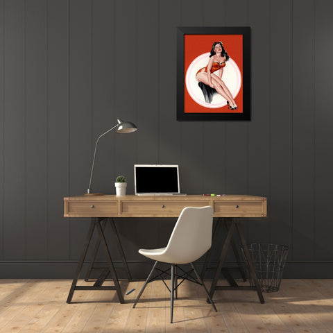 Mid-Century Pin-Ups - Eyeful Magazine - Brunette in a Red Bathing suit Black Modern Wood Framed Art Print by Driben, Peter