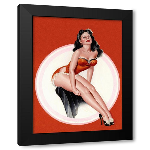 Mid-Century Pin-Ups - Eyeful Magazine - Brunette in a Red Bathing suit Black Modern Wood Framed Art Print with Double Matting by Driben, Peter