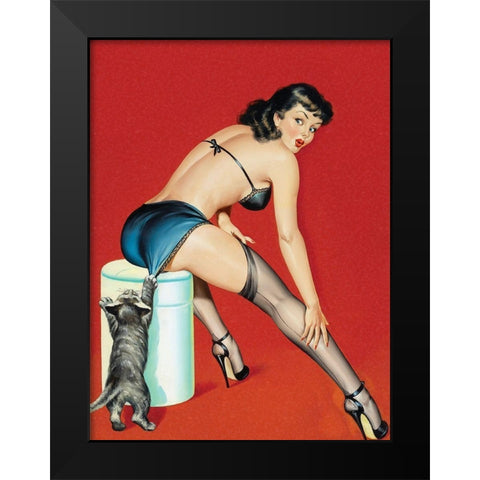 Mid-Century Pin-Ups - Flirt Magazine - Playful Pussy Black Modern Wood Framed Art Print by Driben, Peter