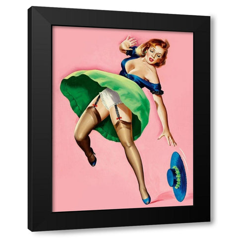 Mid-Century Pin-Ups - Wink Magazine - Strong Wind Black Modern Wood Framed Art Print with Double Matting by Driben, Peter
