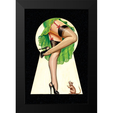 Mid-Century Pin-Ups - Through the Keyhole Black Modern Wood Framed Art Print by Driben, Peter